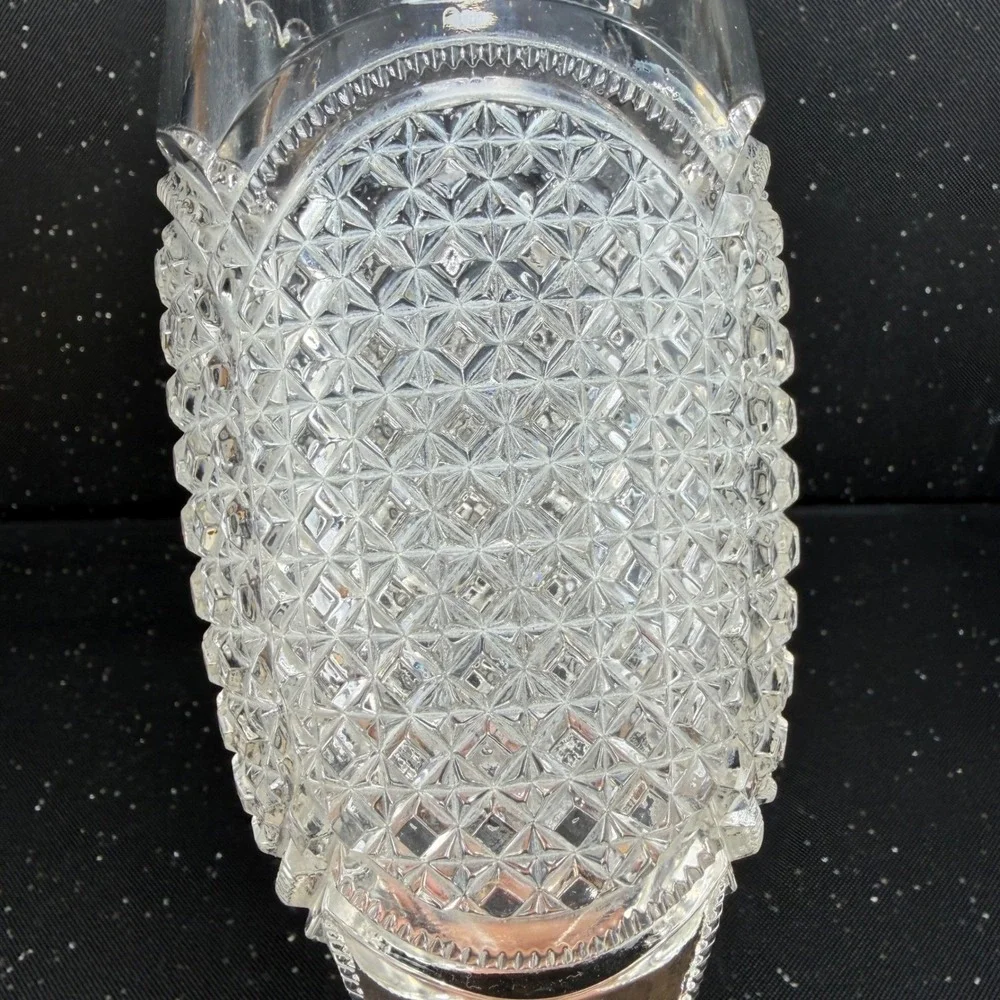 Indiana Austrian Glass Vase Antique Clear Pressed Glass Scalloped Rim 10 inch